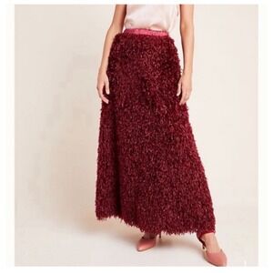 Anthropologie Sunday in Brooklyn Chantal Maxi Skirt Wine Eyelash Fringe SZ S